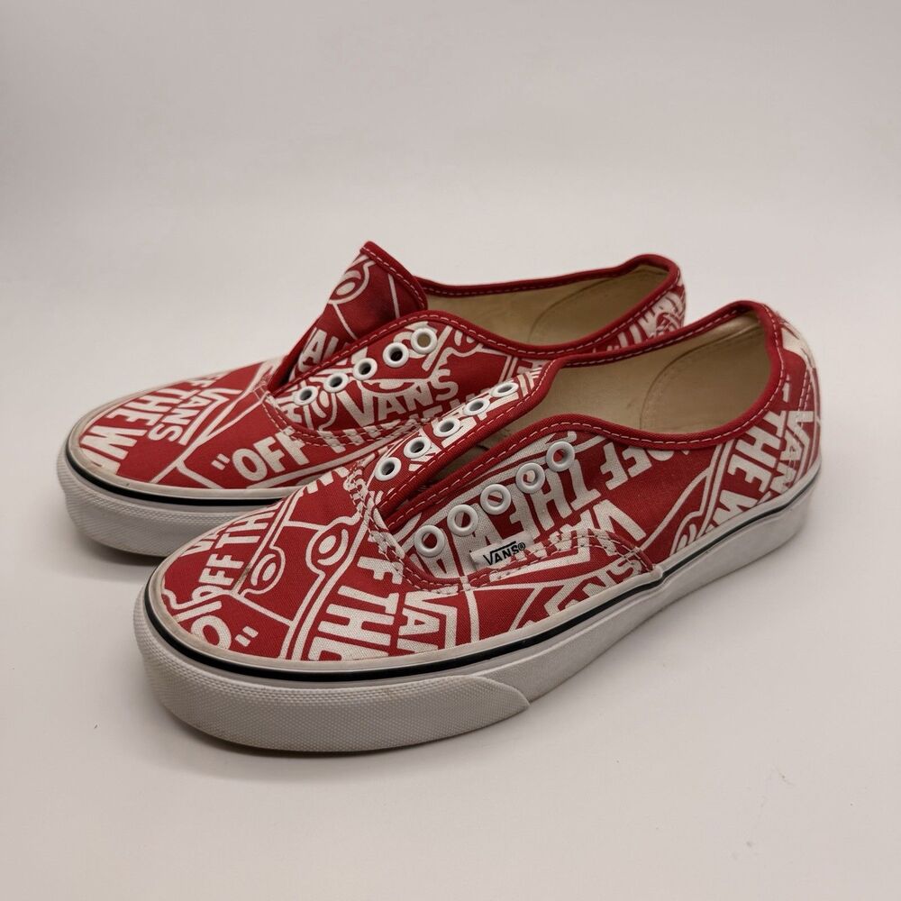 Vans Size Men's 7 Women's Size 8.5 Low Lace Up Off The Wall Red White Spellout